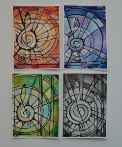 Treble Clef Study for Stained Glass Windows (4 variations) by Emma Walters